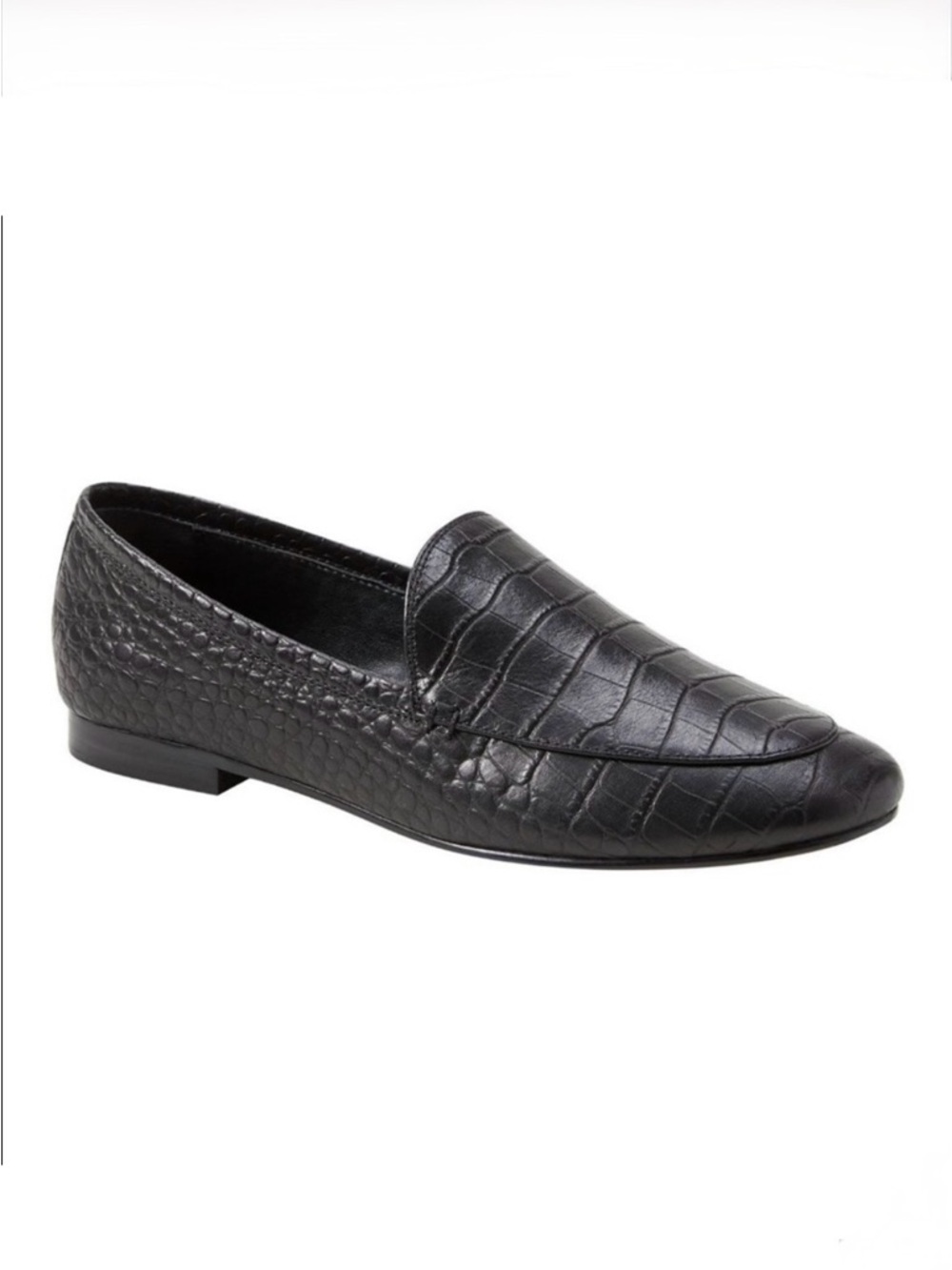 Banana Republic Demi Black Croc Leather Loafers Slip On Smoking Slipper Flats